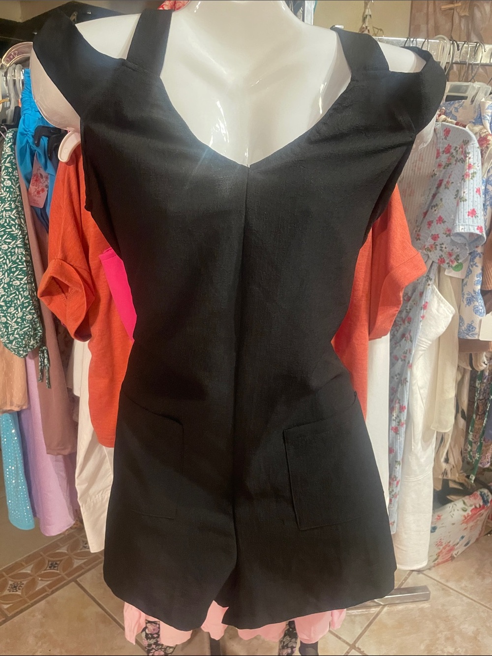 SHEIN Black V-Neck Sleeveless Romper